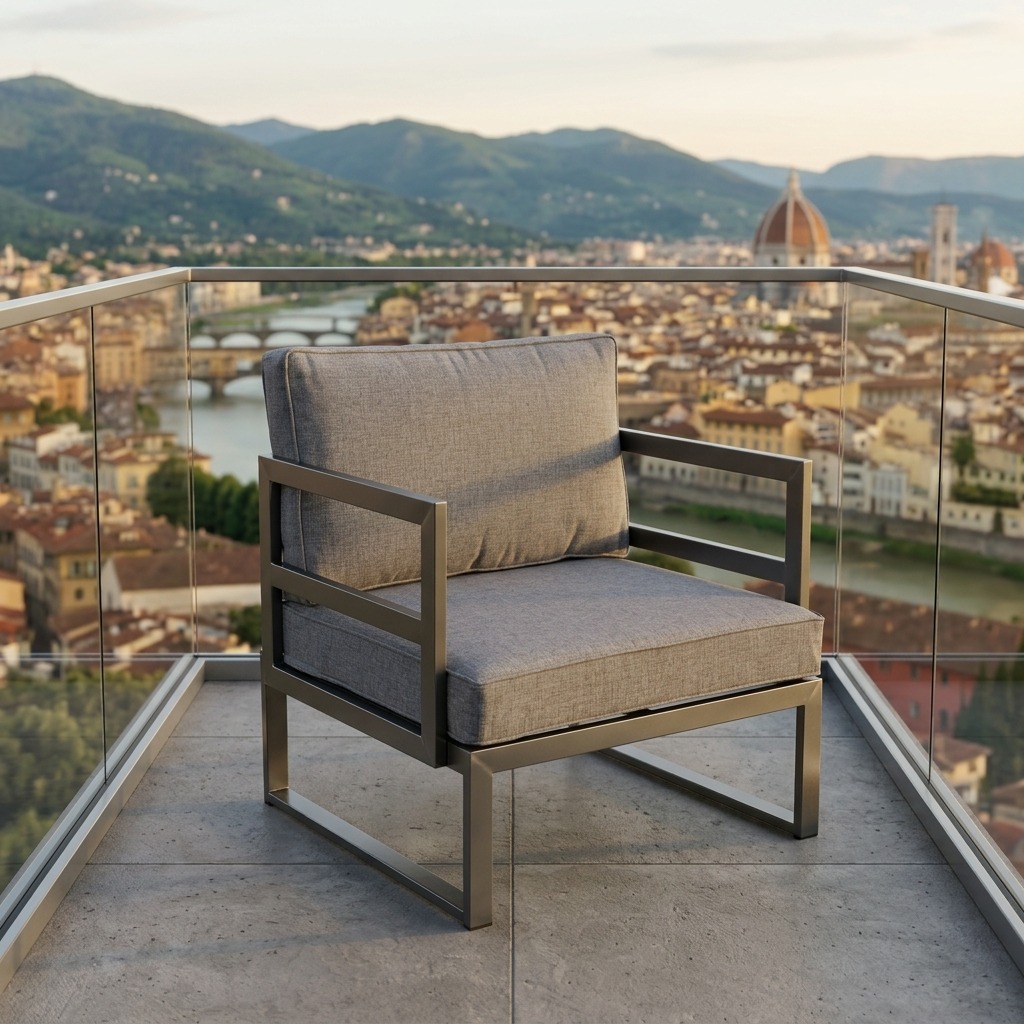 Gartenstuhl, Balconiestuhl, Metallrahmen, Grau, Gepolsterte Sitzfläche